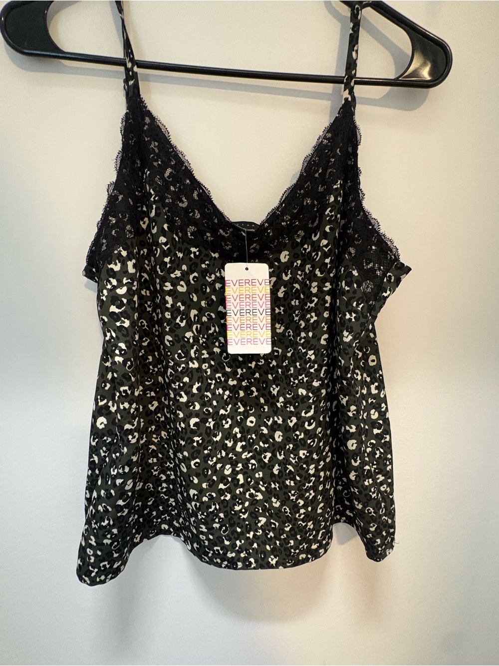 Sanctuary Black and White Leopard-Print Lace-Trim Cami